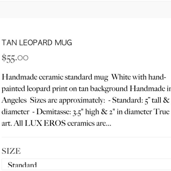 NWOT New LUX EROS Handmade Tan Round Handle Spotted Leopard Artsy Ceramic Mug - Picture 16 of 17